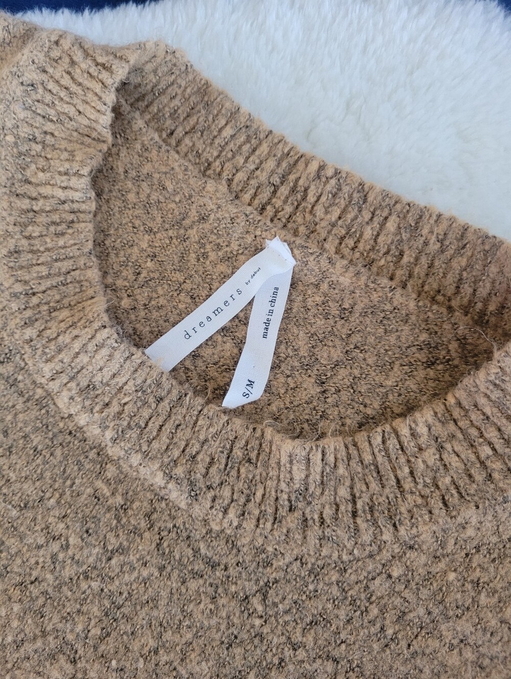Dreamers By Debut Boucle Swester Dress in Tan Camel Sz S/M - Picture 3 of 6